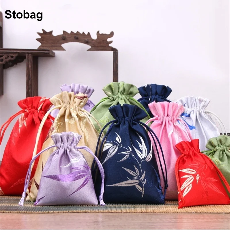 

StoBag 50pcs Wholesale Chinese Silk Drawstring Gift Bag Cotton Jewelry Packaging Storage Bundle Pocket Reusable Pouches Portable