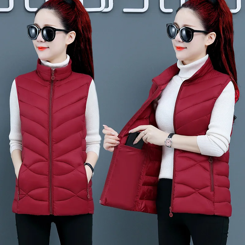 Vest Women Winter Padded Jacket Women Down Cotton Vest Puffer Waistcoat for Female Stand Collar Sleeveless Jacket Coat Vest