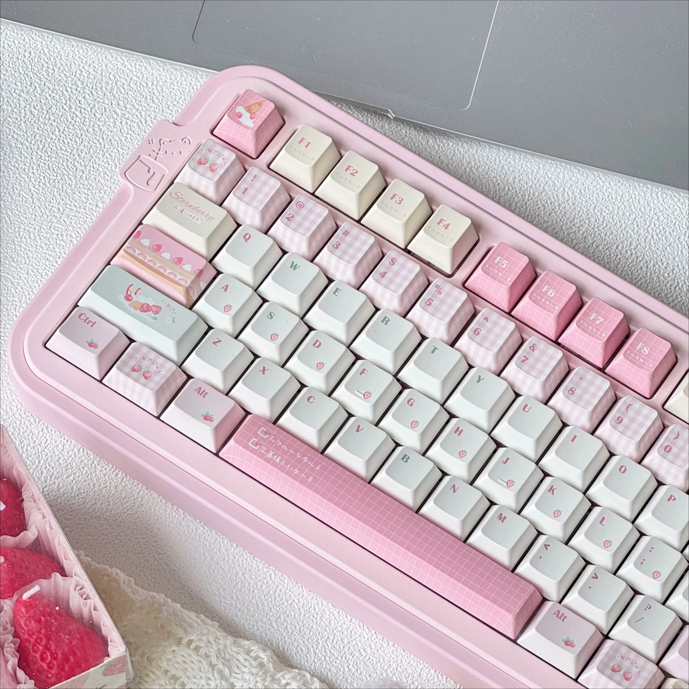 MAIMOOO Berry Roll Keycap Cherry Profile PBT Sublimation Custom Pink Cute Dessert Keycaps for Mechanical Keyboard Girls Gifts