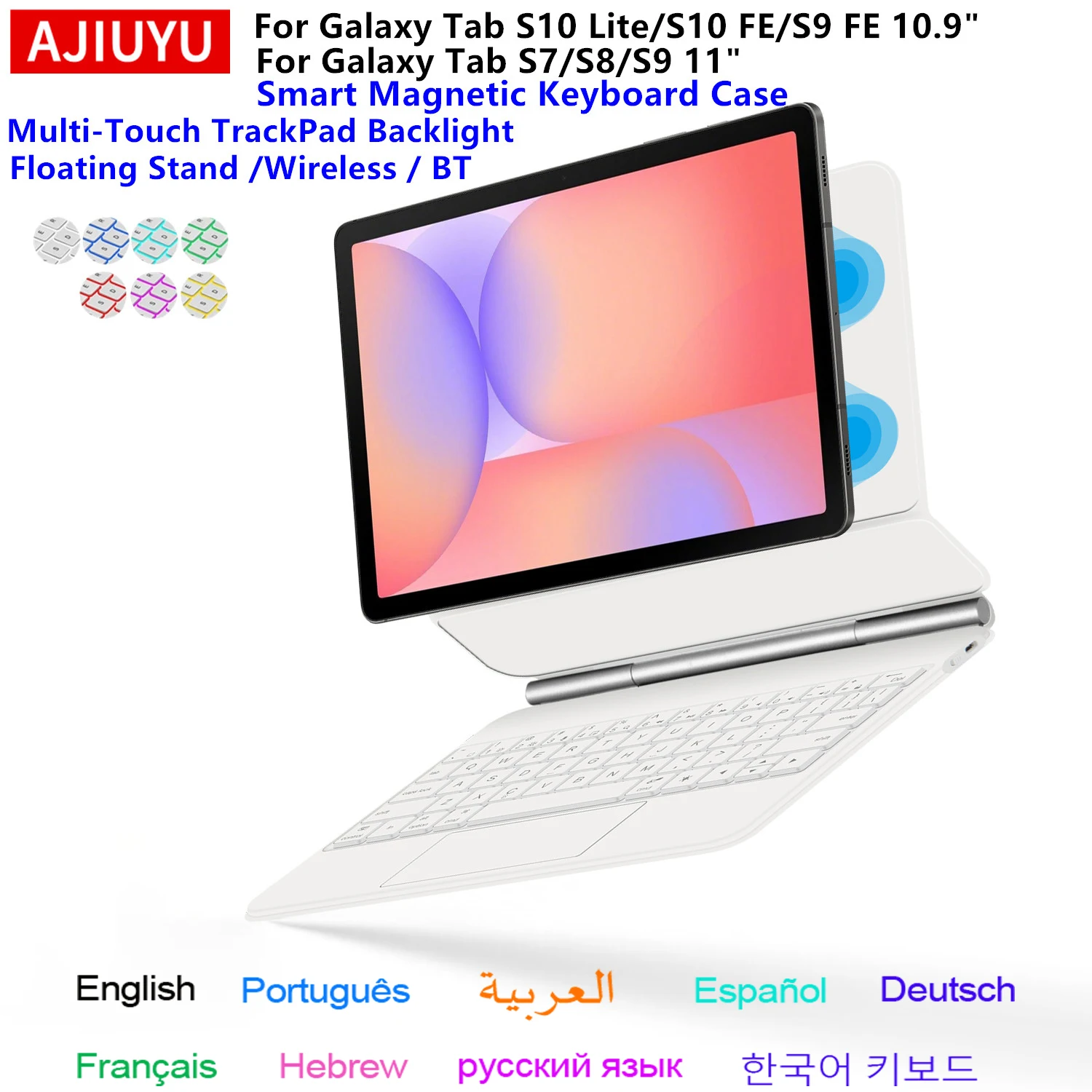 Floating Magic Keyboard für Samsung Galaxy Tab S10/S9 FE S10 Lite 10,9 S9 11 Zoll Hülle Smart Multi-Touch Hintergrundbeleuchtete Tastaturabdeckung