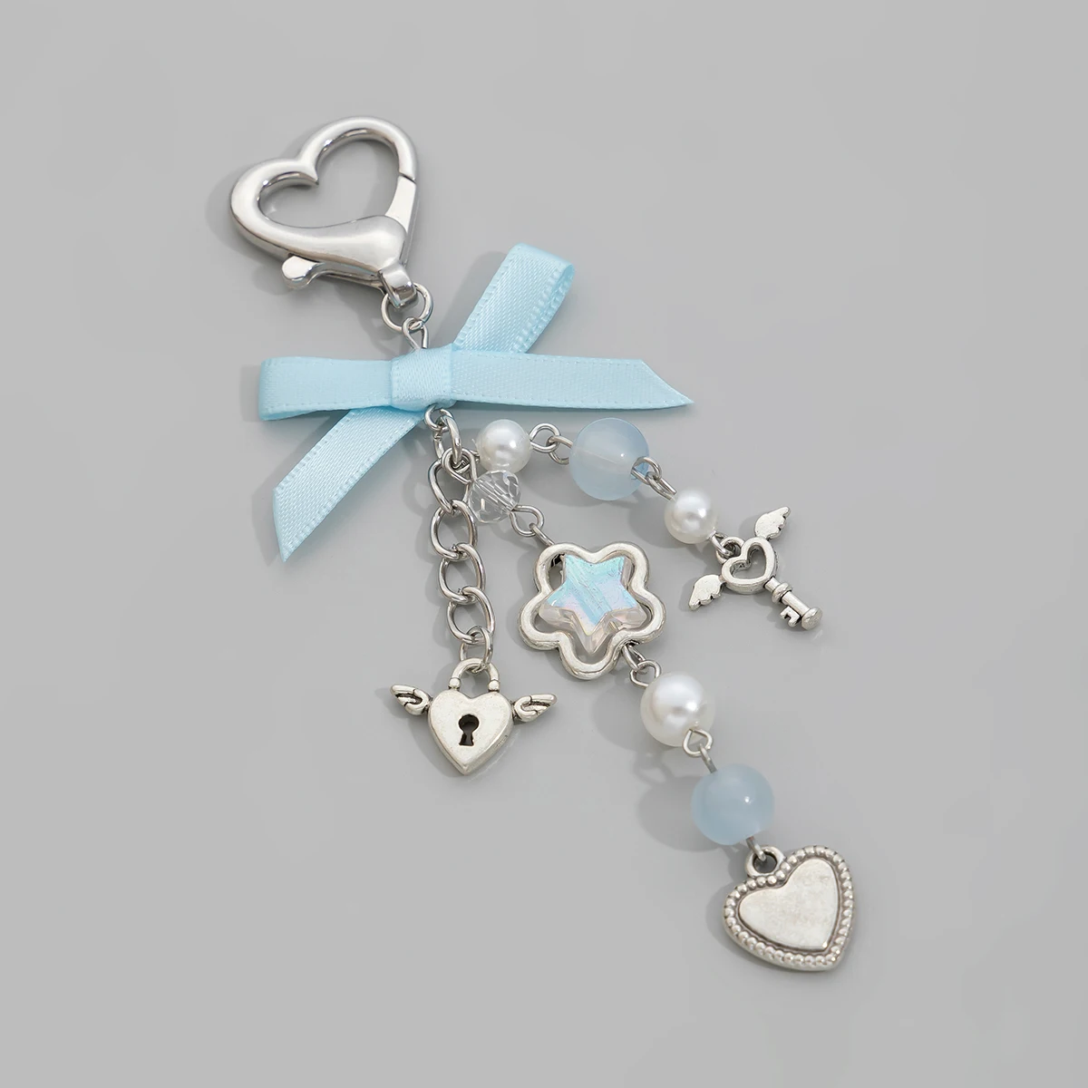 Blue Bowknot Star Charm Keychain