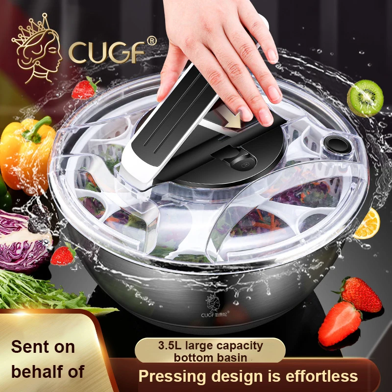 

Vegetable Fruit Dryer Stainless Steel Salad Spinner Creative For Washing Drying Leafy Vegetables Kitchen Tool Dehydrator