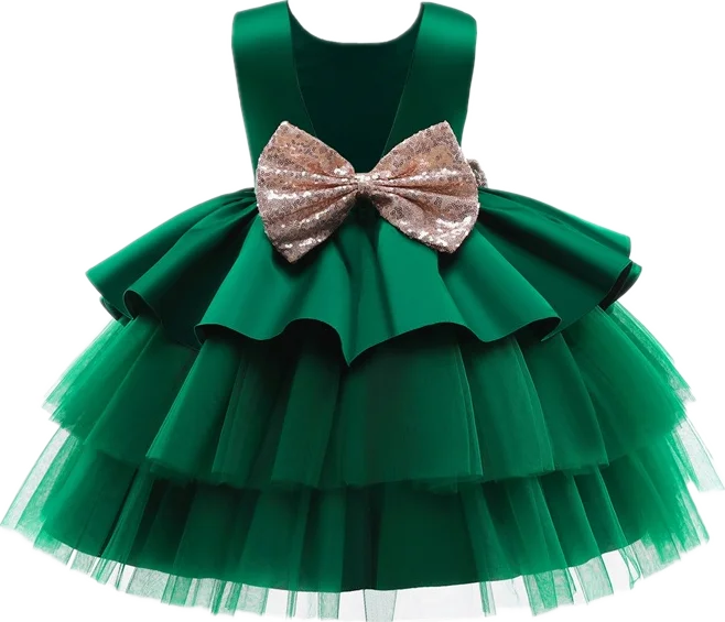 Toddler Girl Christmas Green Dresses for Xmas Evening Dress Children Birthday Party Dress for New Year Costume Wedding Prom Gown