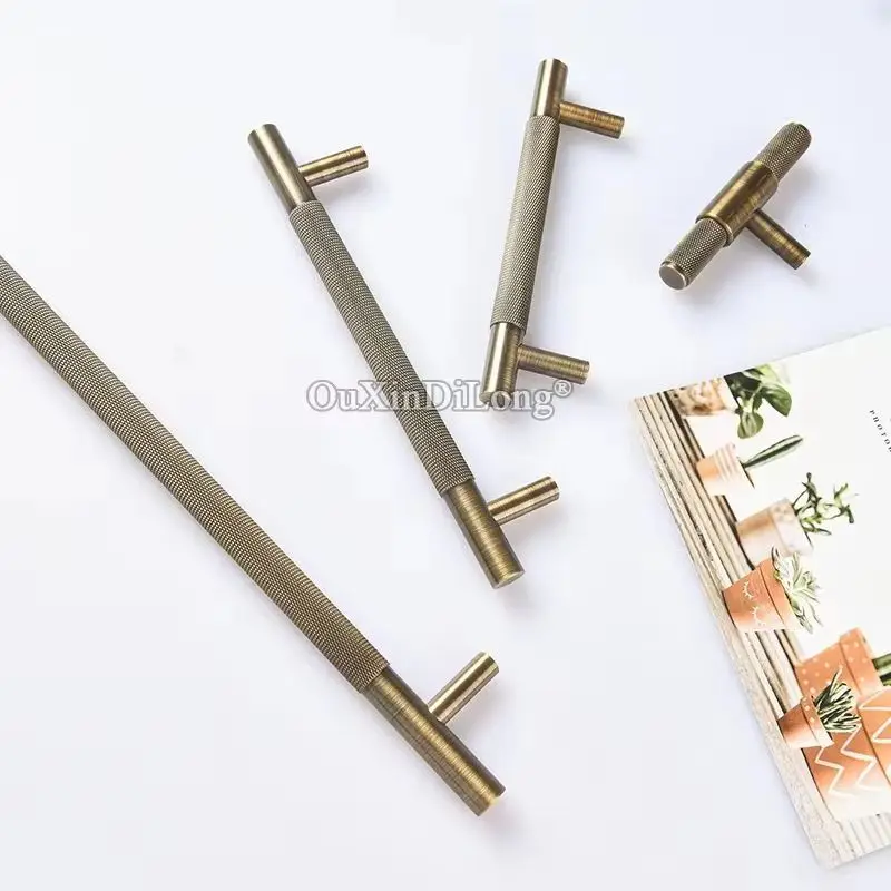 Plus Length 4PCS Solid Brass T-Bar Furniture Pulls Handles Drawer Knobs Cupboard Wardrobe Closet Dresser Wine Cabinet Pulls Pens