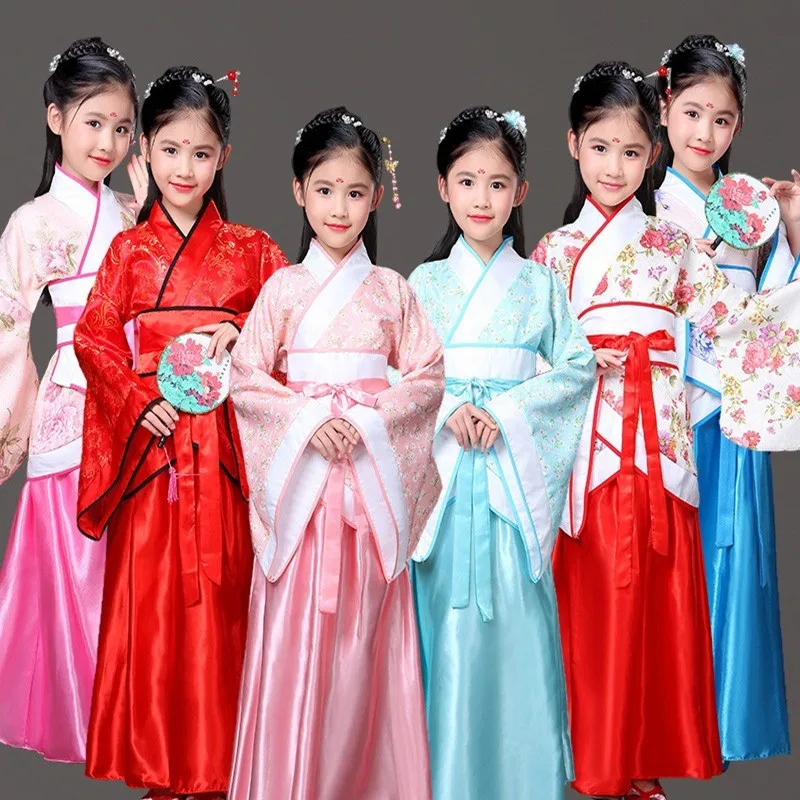 

Girls Ancient Fairy Dress Hanfu Princess Noble Consort Improved Little Girl's Studio Realistic Dance Performance Costume