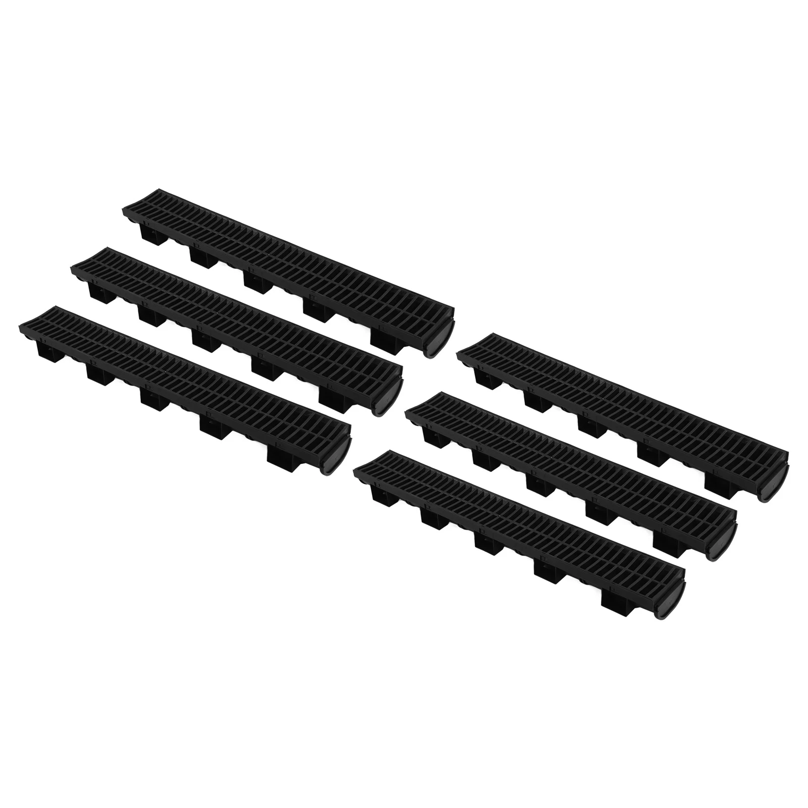 6 Set Trench Drain System Interlocking Leakage Proof Channel Drain with Grates for Gardens Farms Terrace Trench Drain System