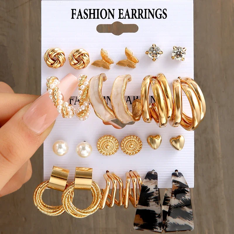Fashion Geometric Metal Women\'s Earrings Set Boho Butterfly Pearl Dangle Earrings For Women Party Jewelry Gifts