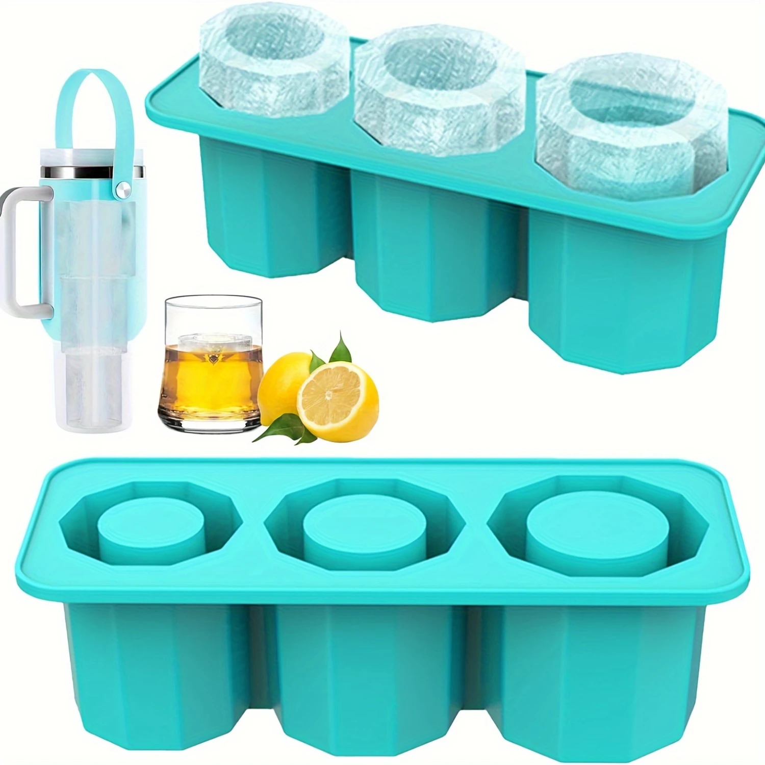 

1pc, Ice Cube Tray For Tumbler Cup, New Silicone Ice Maker With For Making 3 Hollow Cylinder Ice Molds With Lid And Bin For Free