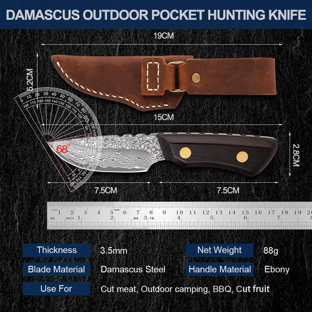 XITUO Damascus Knife Full Tang Kitchen chef fruit Mini Outdoor Pocket Knife Parig Utility Black Ebony Handle Fixed Knives New
