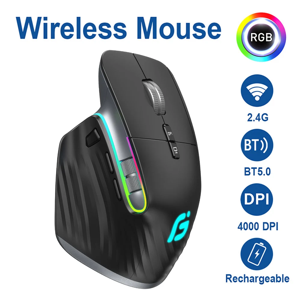 

Беспроводная мышь для нескольких устройств, 12 цветов, RGB, Bluetooth-совместимая, 5,0 + 2,4G, компьютерная мышь для правой руки, 1000-4000 точек на дюйм, оптические геймерские мыши