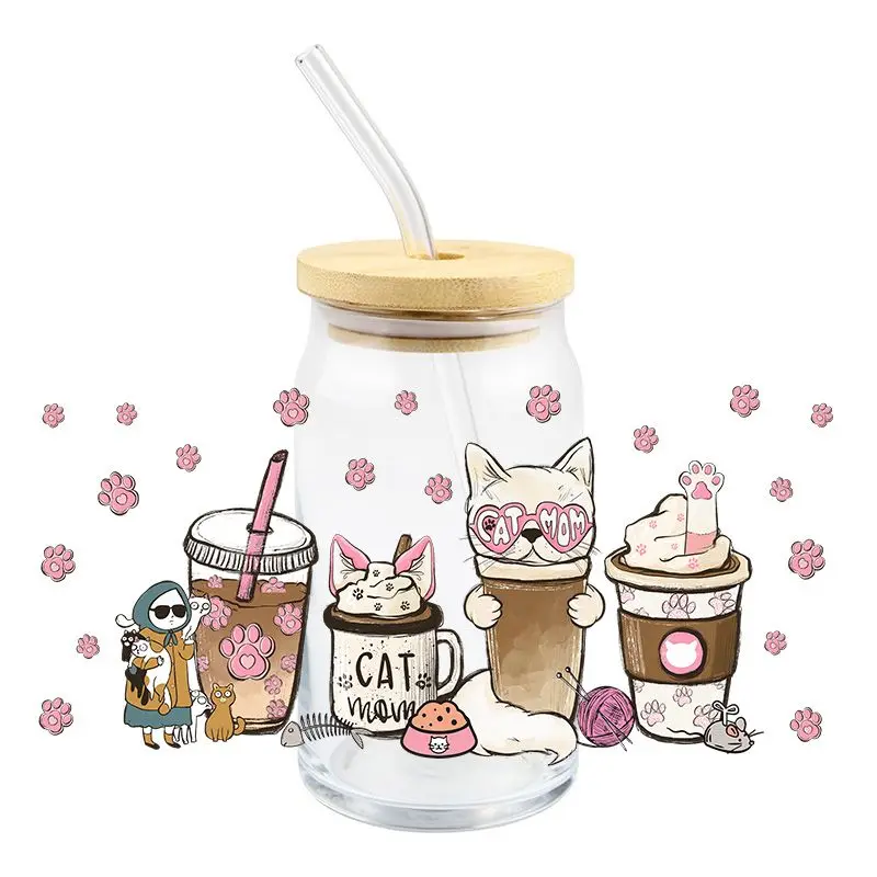 Милые Стильные наклейки с УФ-защитой 3D DTF Tramsfer дизайнерские наклейки для украшения дома клейкие прозрачные флаконы канцелярские принадлежности