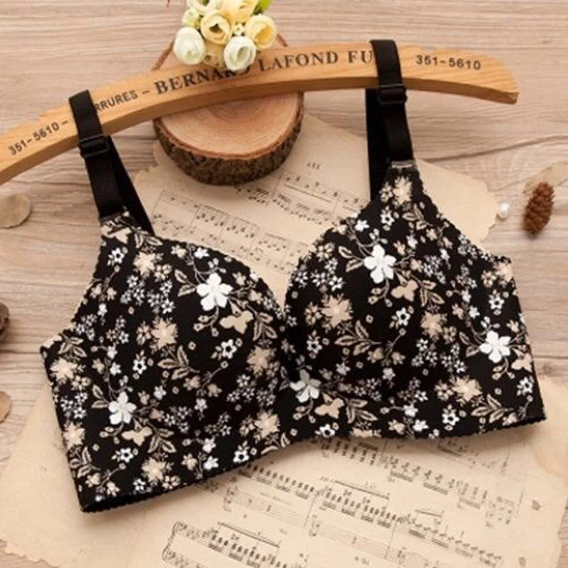 Sexy Women Bra Printed Bra Seamless Push Up Bra Wireless Gathering Thin Bra Women Close-fitting Bra Ropa Interior Sexi  Mujer