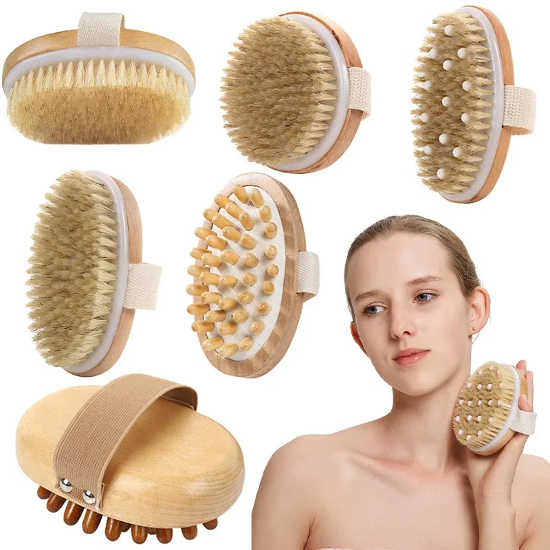 Dry Skin Body Massage Brush Natural Bristle Dead Skin Remover Anti Cellulite Exfoliates Blood Circulation 2 in 1 Massage Tools