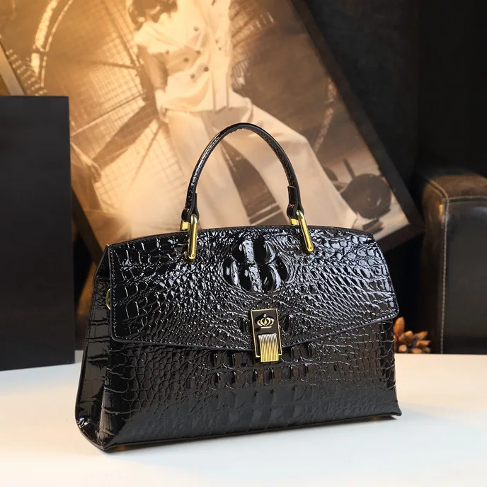 Luxury Designer Brand New Cowhide High Quality Crocodile Print Handbag Women's Fashion Single Shoulder Crossbody Bag Hot Sale