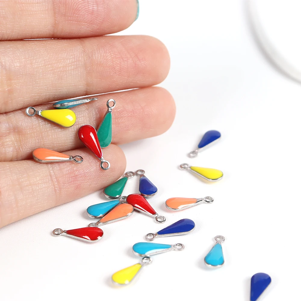 20PCS Stainless Steel Oil Drip Mix Color Water Drip Shape Charms Pendant for DIY Necklace Bracelet Jewelry Making