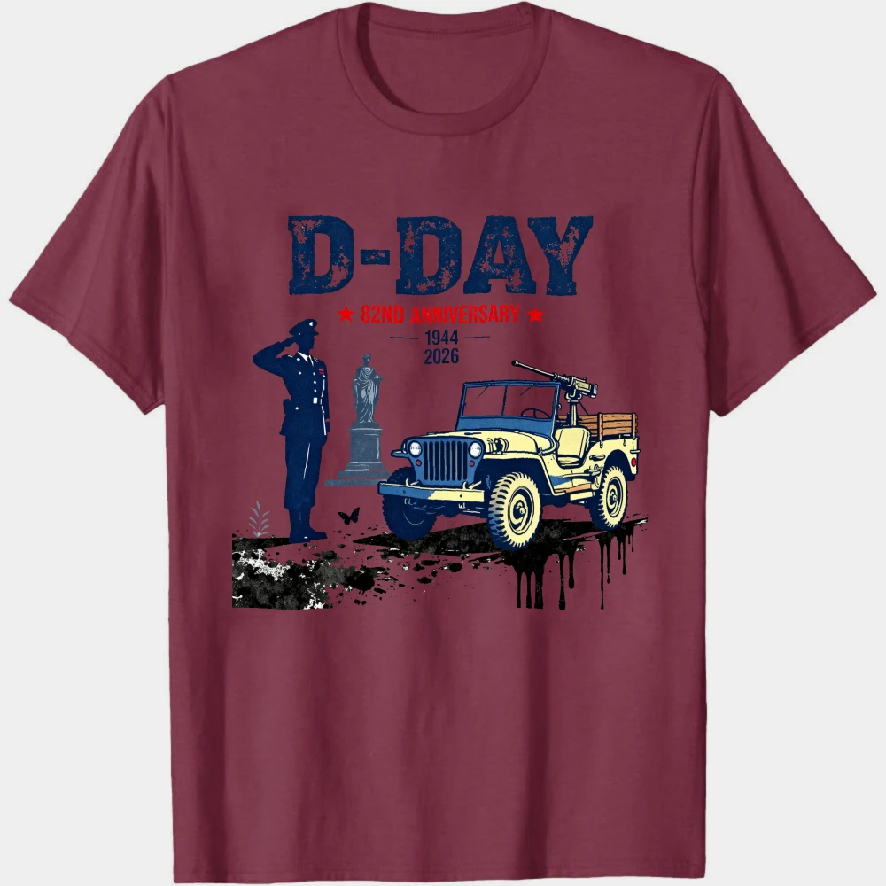 D-Day The Normandy Landings The Battle of Omaha Beach 82nd Anniversary Commemoration T Shirt Men Clothes Summer Short-sleeved view 6