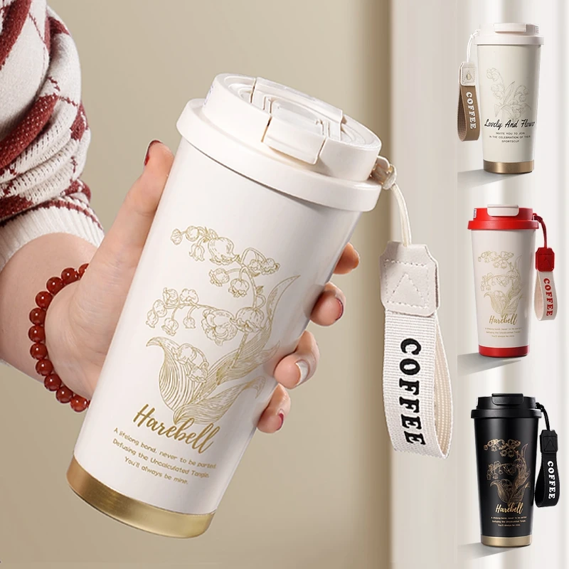 

500ml Stainless Steel Thermos Coffee Cup Office Leak-Proof Thermal Mug Portable Dual-Drink Water Bottle Straw Gift Travel Cup