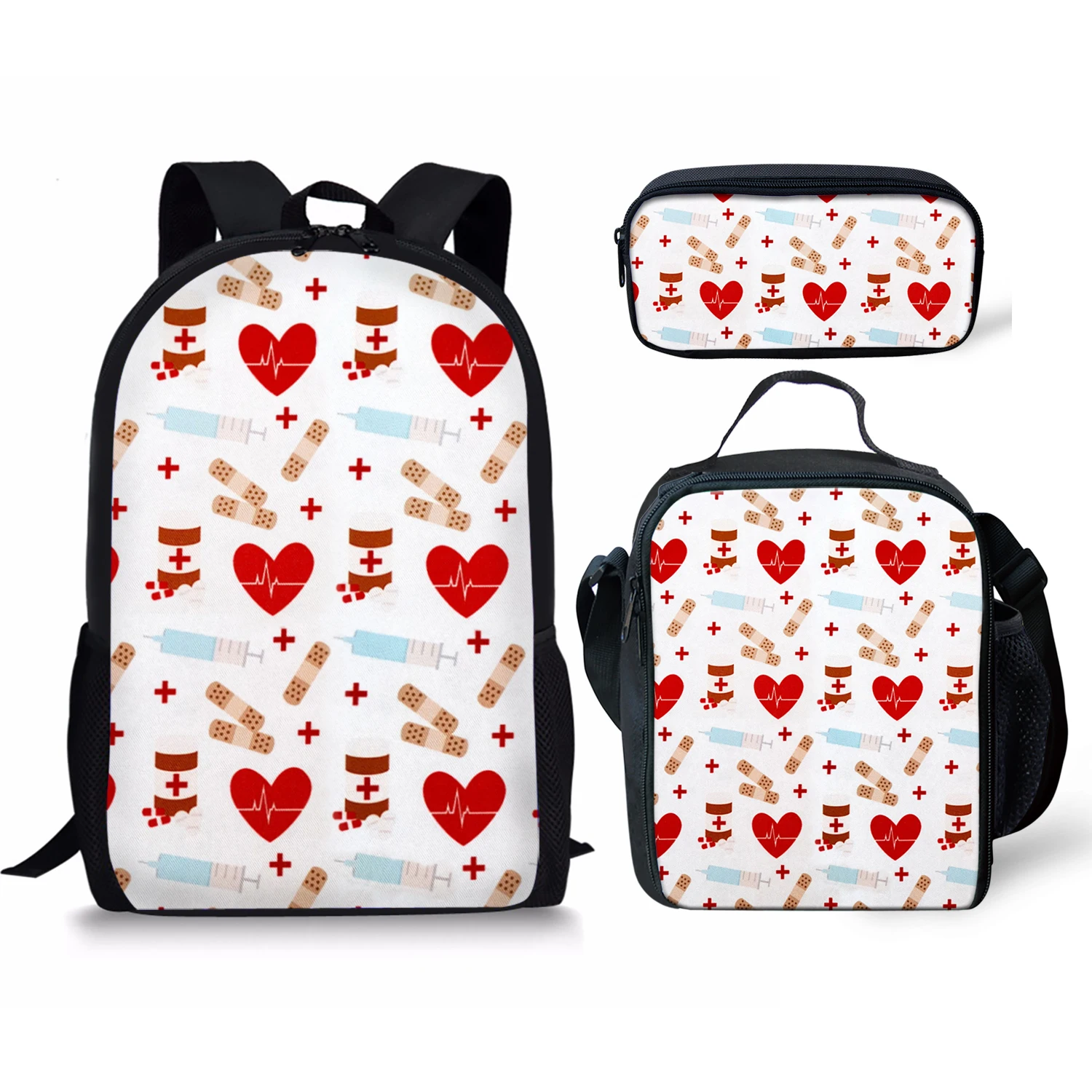 

Hip Hop Youthful Nurse Heart 3D Print 3pcs/Set Student Travel bags Laptop Daypack Backpack Lunch Bag Pencil Case