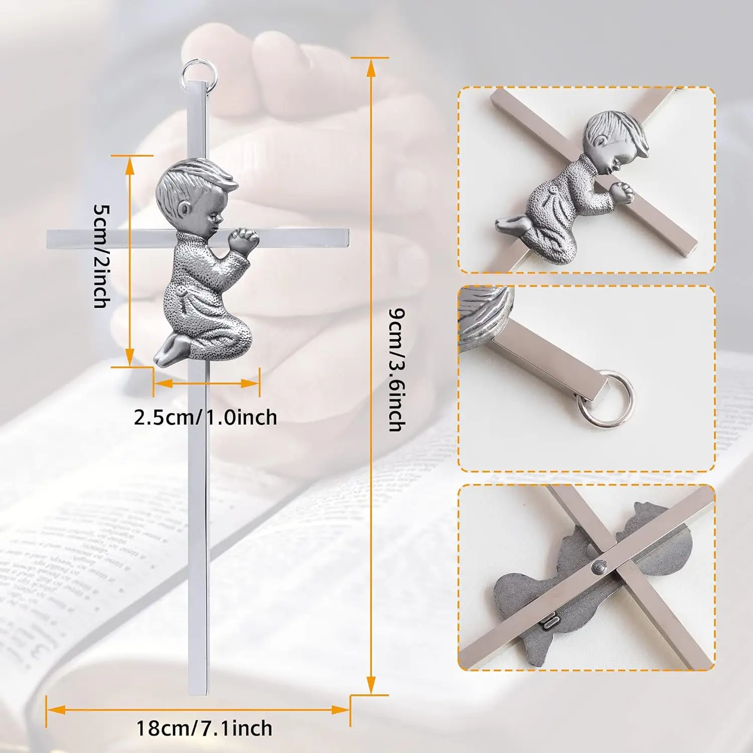 7-inch Silver blessing Boy Baptism Crosses for First Holy Communion Christening and Dedication Baptismal Gifts from Godparents