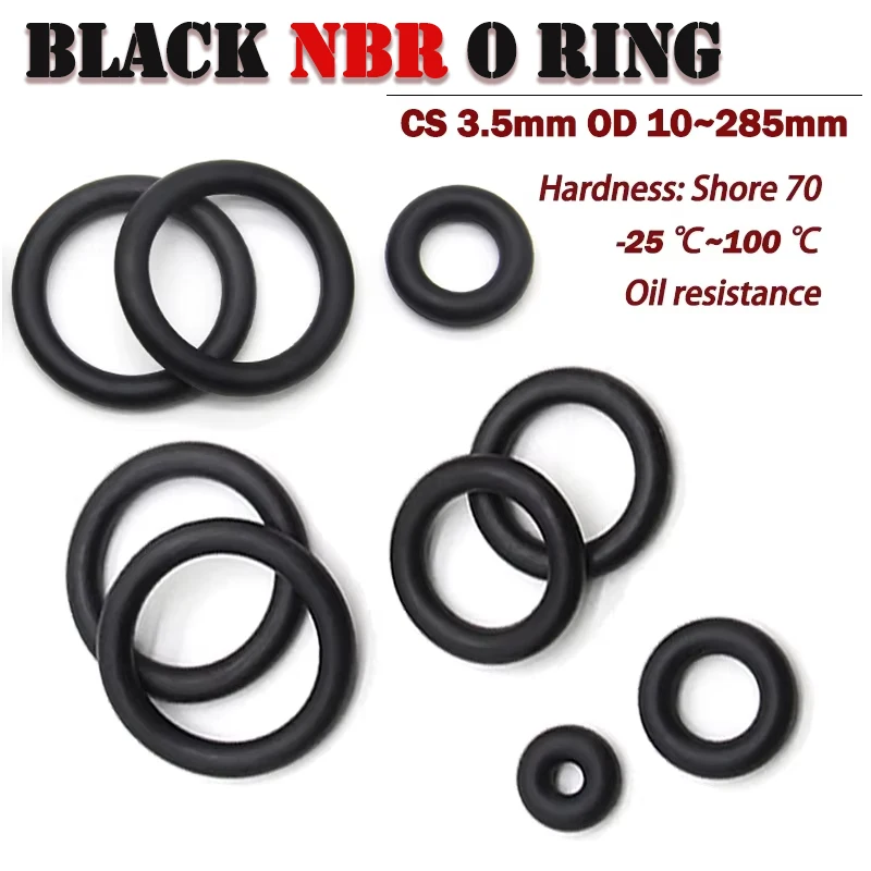 

NBR Black O-ring thickness CS 3.5mm OD 10~285mm Nitrile Butadiene Rubber Oil High Temperature Resistant O Ring Sealing Gasket