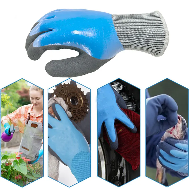 100% High Quality Double Coated Nitrile Rubber Palm Warm Thermal Nitrile Grip Safety Work Glove Winter Gardening Waterproof.