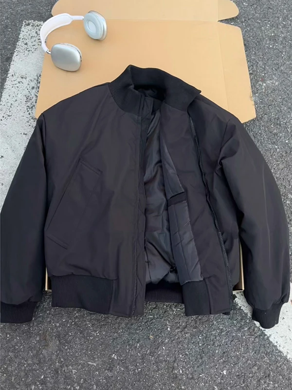 

Thiened Bla Stand Collar Baseball Cotton Jaet Men's Winter Warm Coat Cleanfit Pilot Jaet Youth Trendy Long Sve Coat