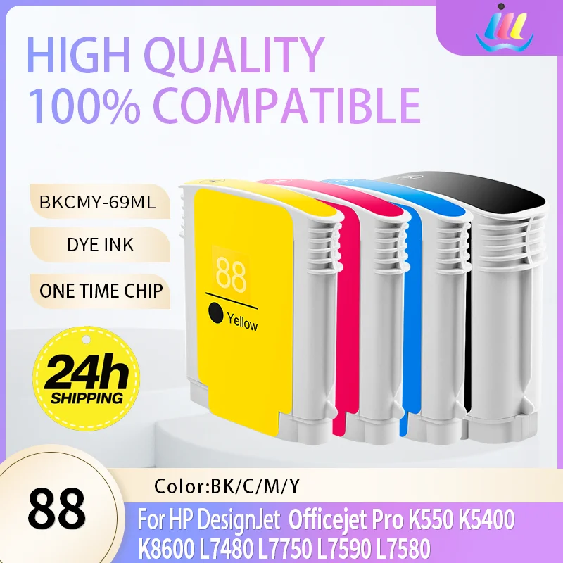 Cartucho de tinta de repuesto para impresora HP 88 88XL, Compatible con HP Officejet Pro K550 K5400 K8600 L7480 L7750 L7590 L7580