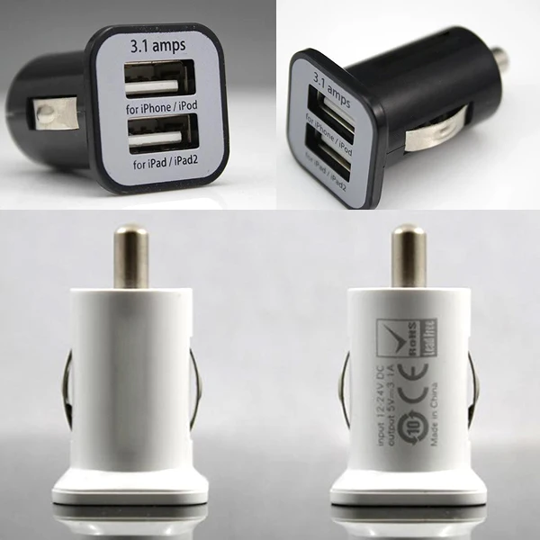 10pcs/lot 5V 3.1A Micro Auto Universal Dual 2 Port USB Car Charger Adapters For iPhone iPad iPod Charger Adapter / Cigar Socket