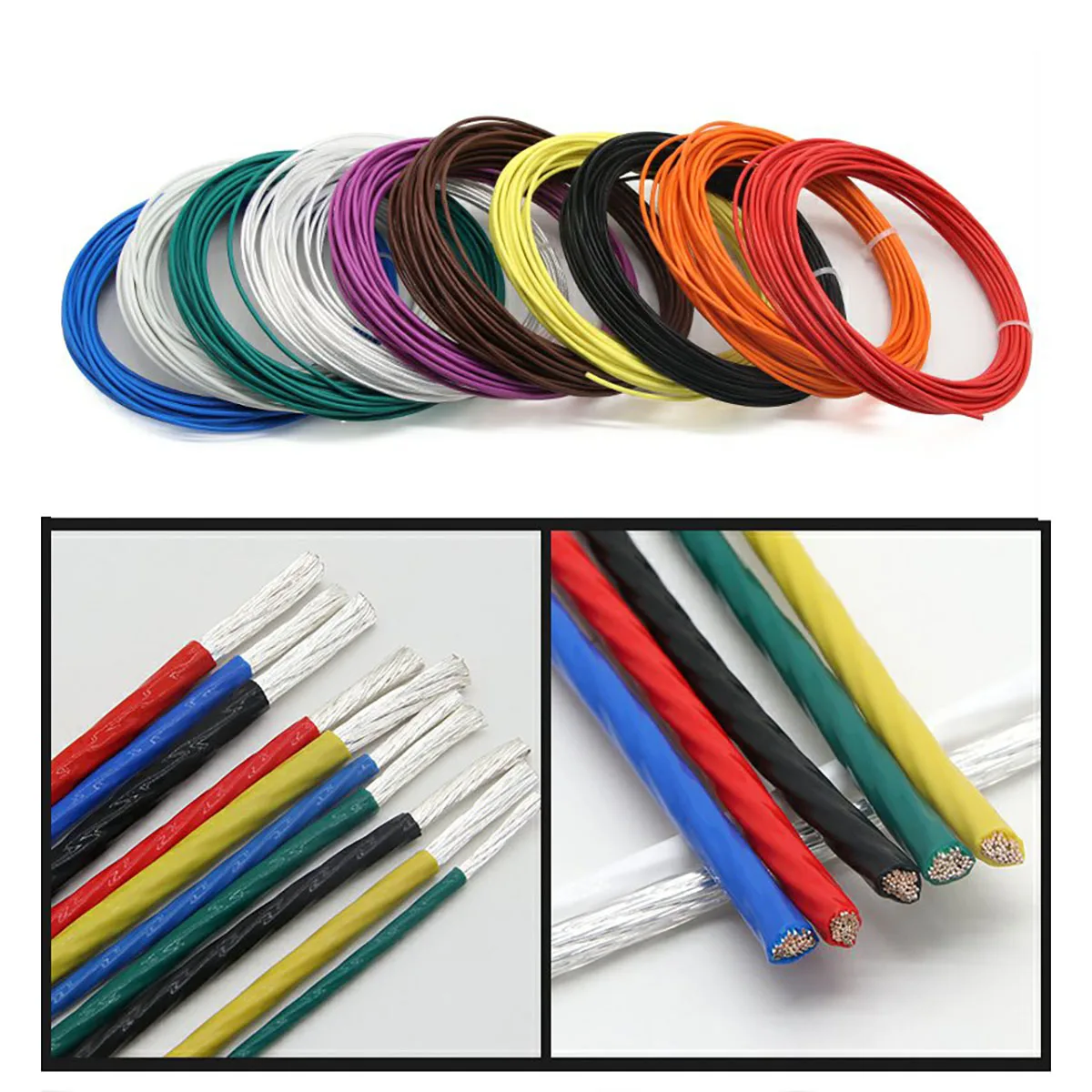 13AWG/2.5mm² Insulation FEP F46 PTFE Silver Plated Copper Cable Stranded Wire OD 2.8mm 300V 200°C High Temperature Signal Cables