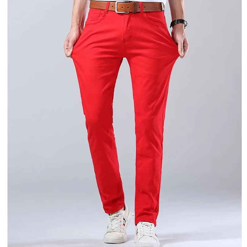 New Men Daily Business Solid Color Pants Slim Fit Straight Leg Casual Pants Male Classic Fashion Simplicity Red Yellow Pants