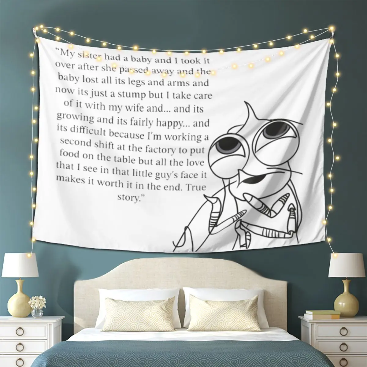 Shark Tales Shrimp Quote Tapestry Wall Hanging Aesthetic Home Decoration Tapestries for Dorm Room