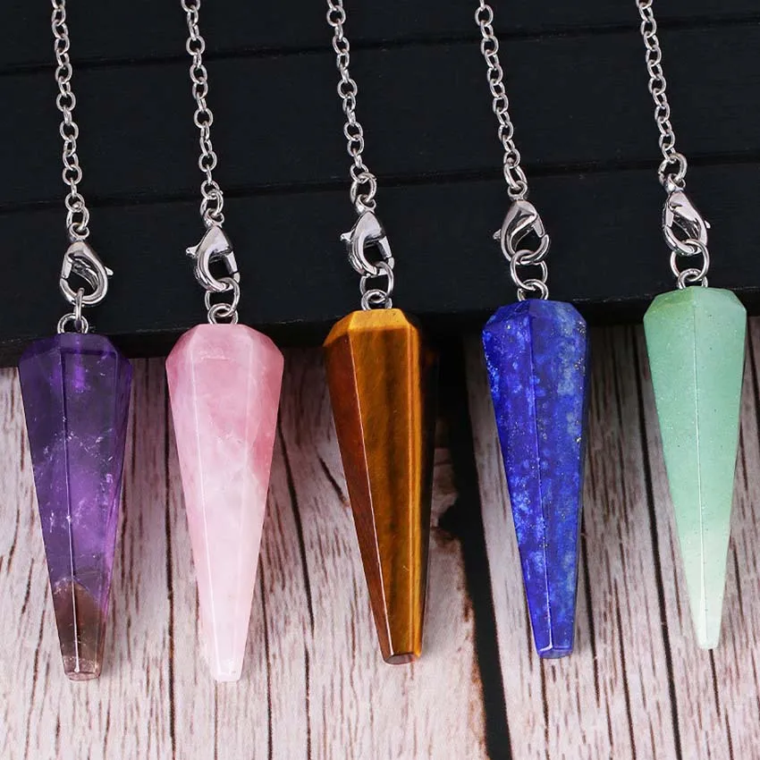 Crystal Hexagon Pendulums for Dowsing Divination Natural Healing Amethyst Rose Quartz Reiki 7 Chakra Stone Beads Pendant Pendulo