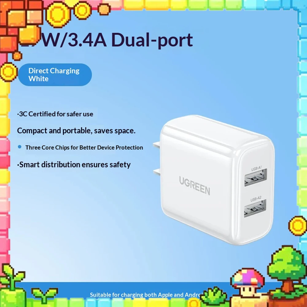 ugreen-17w急速充電器ヘッド-2usb-apple-macbook-airノートパソコンと携帯電話に適した急速充電プラグ充電器