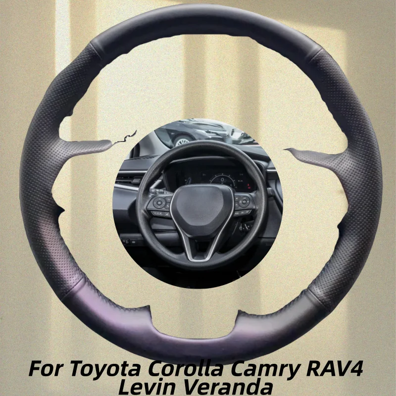 Hand-Sewn Genuine Leather Car Steering Wheel Cover For Toyota Corolla Camry RAV4 Levin Veranda Car Interior Accessories