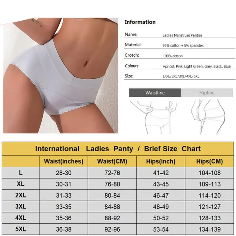 Bragas fisiológicas de algodón para mujer, ropa interior Menstrual de talla grande, a prueba de fugas, higiénicas, antibacterianas, L-5XL