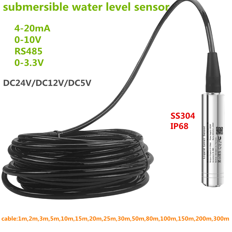 

4-20mA output Water level sensor 2m 3m 5m 10m 50m 100m 300m range submersible water level sensor