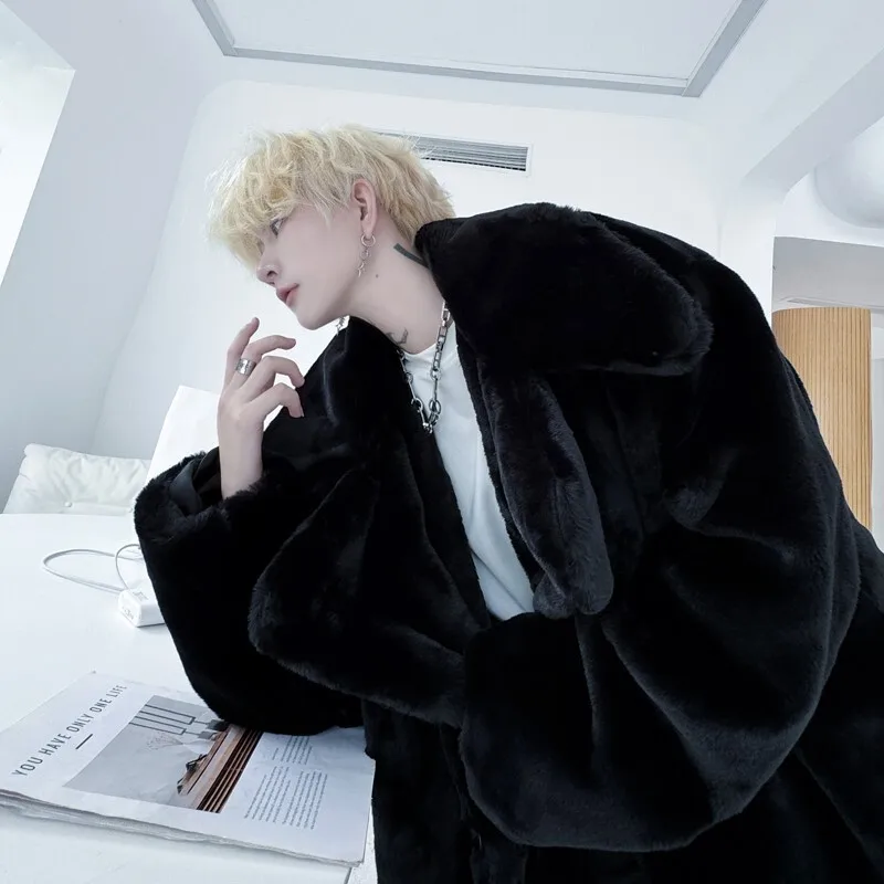 [OIMG] Short drama, big collar, medium to long silhouette, men's and women's artificial environmentally friendly fur coat,