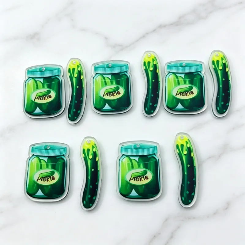 10 pcs Acrylic simulated pickled cucumber bottle pendant DIY creative fun fruit and vegetable earrings keychain accessories
