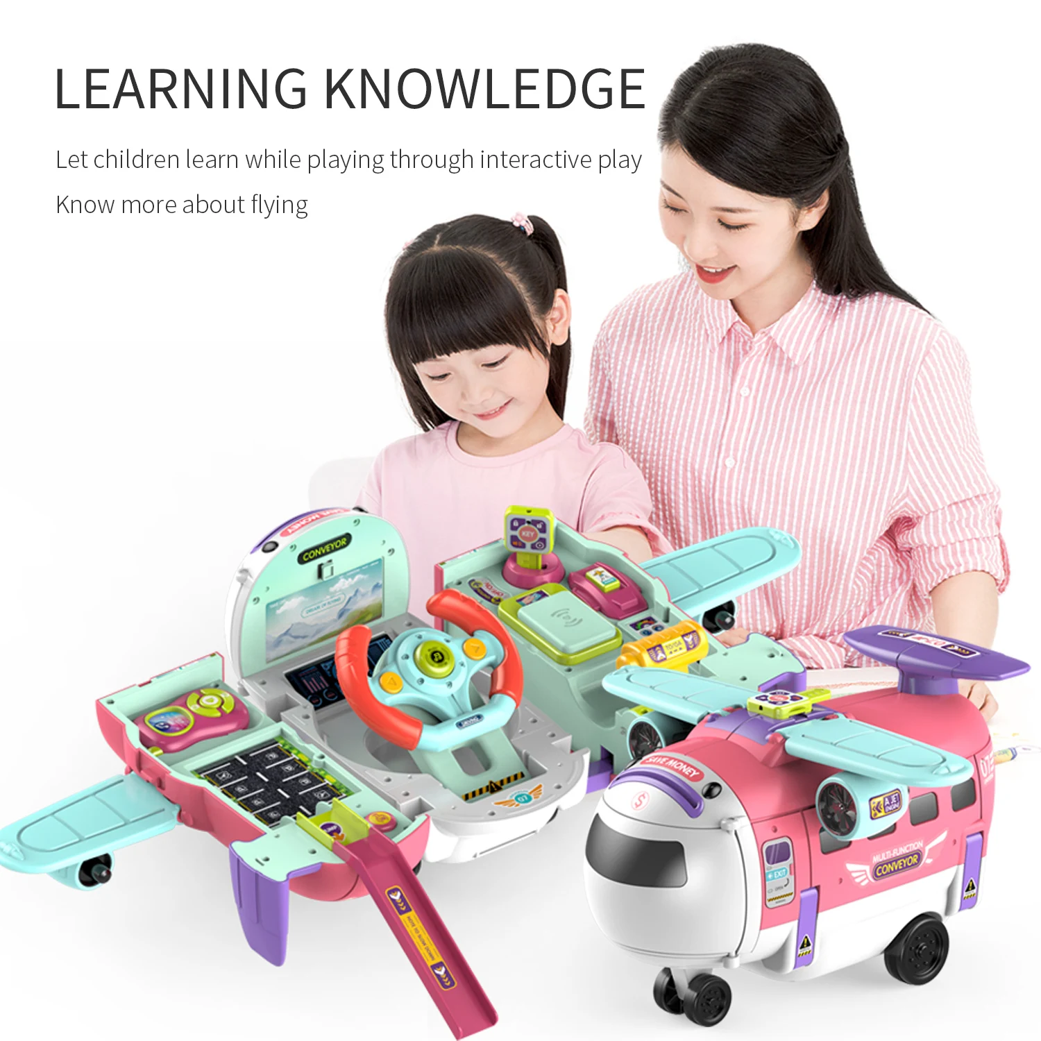 

Children's interactive airplane bus toy, equipped with steering wheel, simulation driving function and early education function