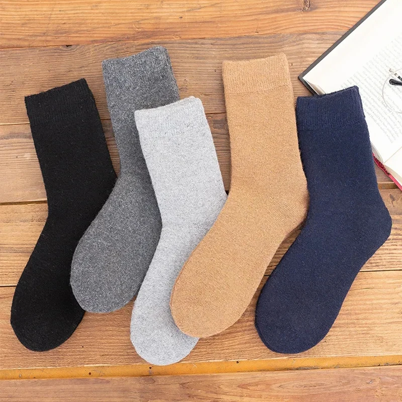 5 Pairs Of Winter Women\'s Warm Socks Solid Color Casual Extra Thick Warm Plush Socks High Quality Warm Wool Socks