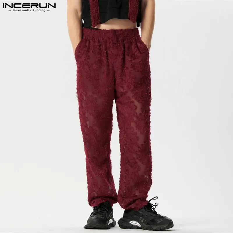 INCERUN 2024 American Style Trousers New Men Stylish Jacquard Fringe Plush Pantalons Casual Streetwear Hot Sale Long Pants S-5XL