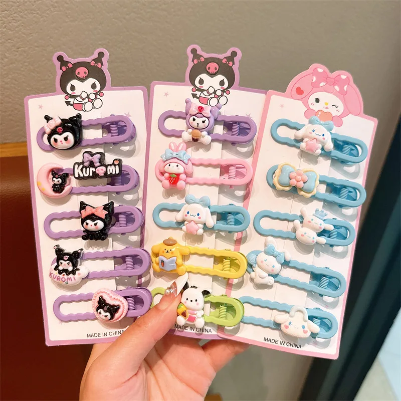 5pcs Sanrio Girls Hair Clip My Melody Cinnamoroll Kuromi Pochacco Hairpins Hairclip Cartoon Headwear Hair Accessories Kids Gifts