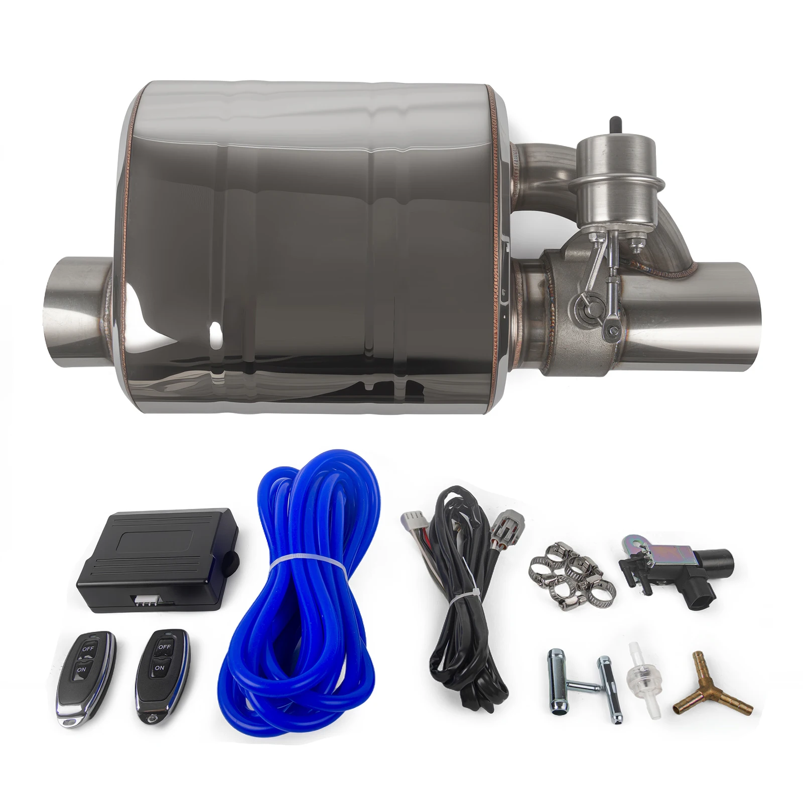 2/2.5/3 بوصة كاتم صوت العادم العالمي من الفولاذ المقاوم للصدأ مدخل واحد منفذ واحد كاتم صوت مفرغ مضخة انقطاع صمام التحكم مجموعات #4