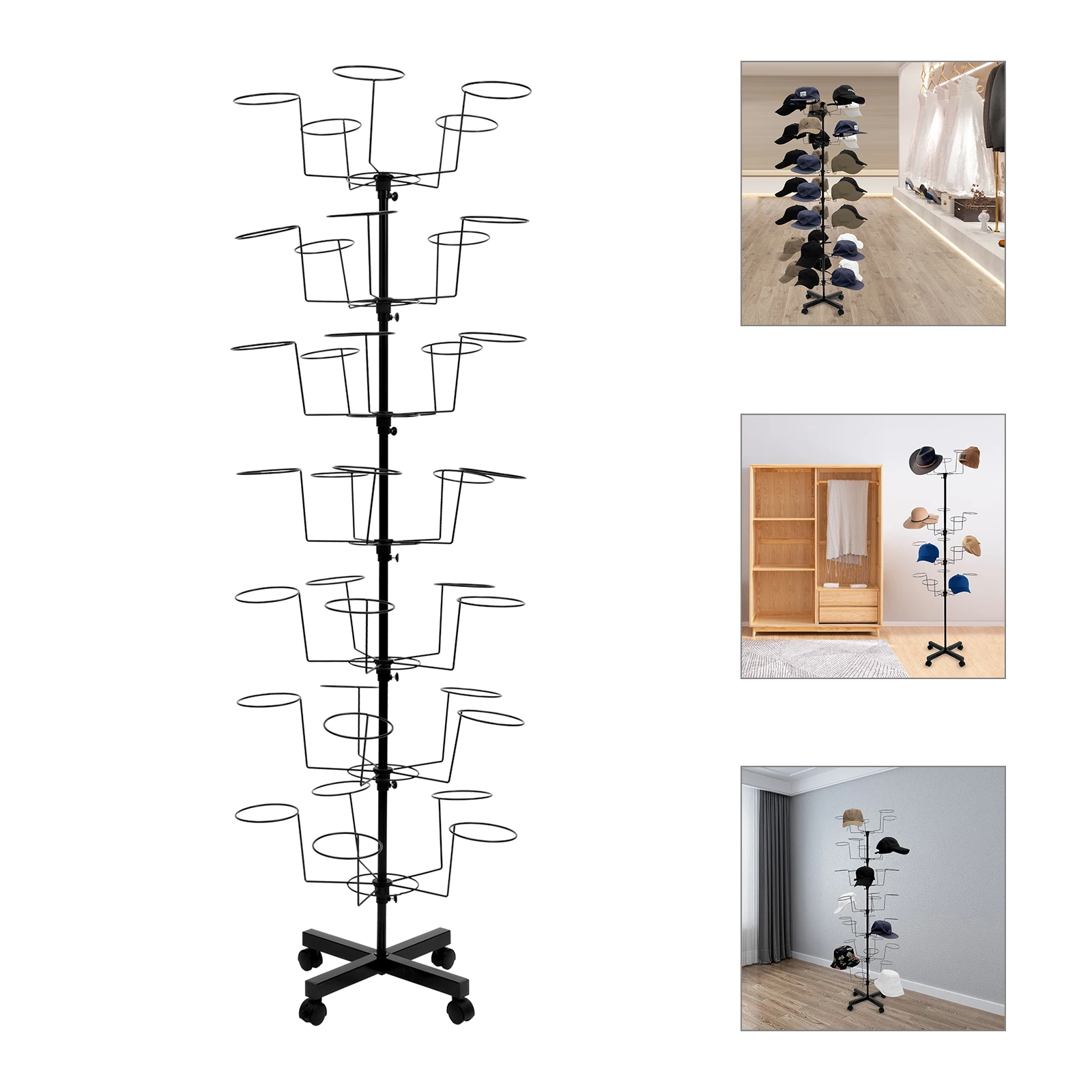 7 Layer Hat Rack Metal Adjustable Rotating Shelf 35 Hats Display Shelf Movement Racks Stand