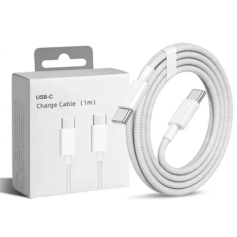 100Pcs 1M 1.5m 2m For iPhone 15 16 pro max With box Fast Charging C to C PD USB-C Type c Fabric Cable For Samsung S20 S23 S24