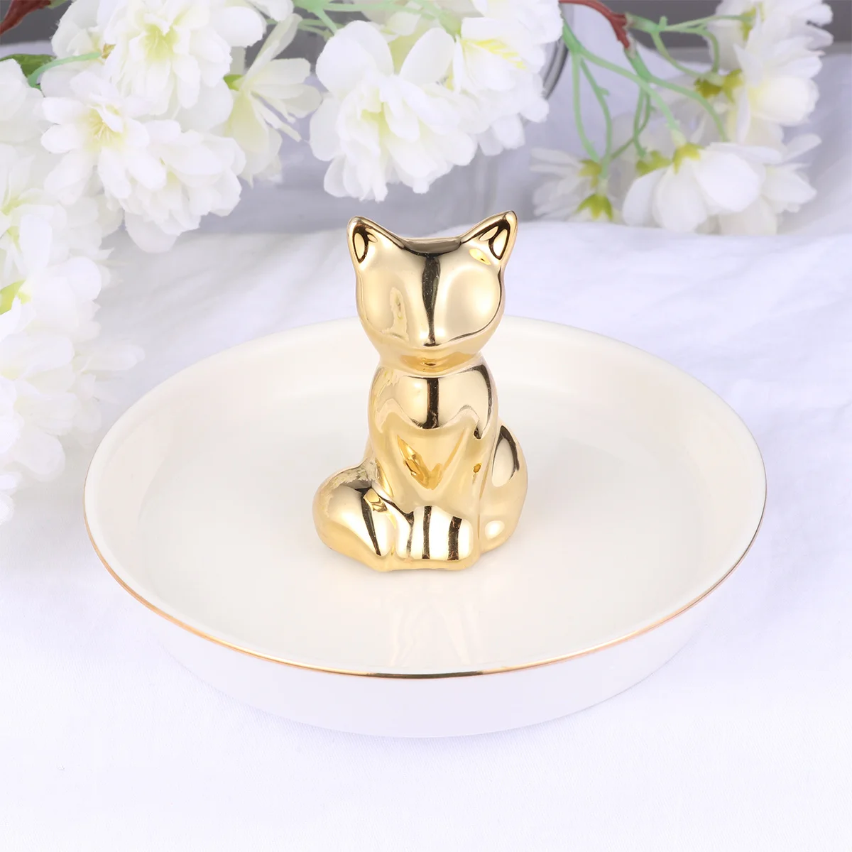 2 Pcs Ring Ceramic Jewelry Dish Wedding Holder Tray for Jewellery White Organizer