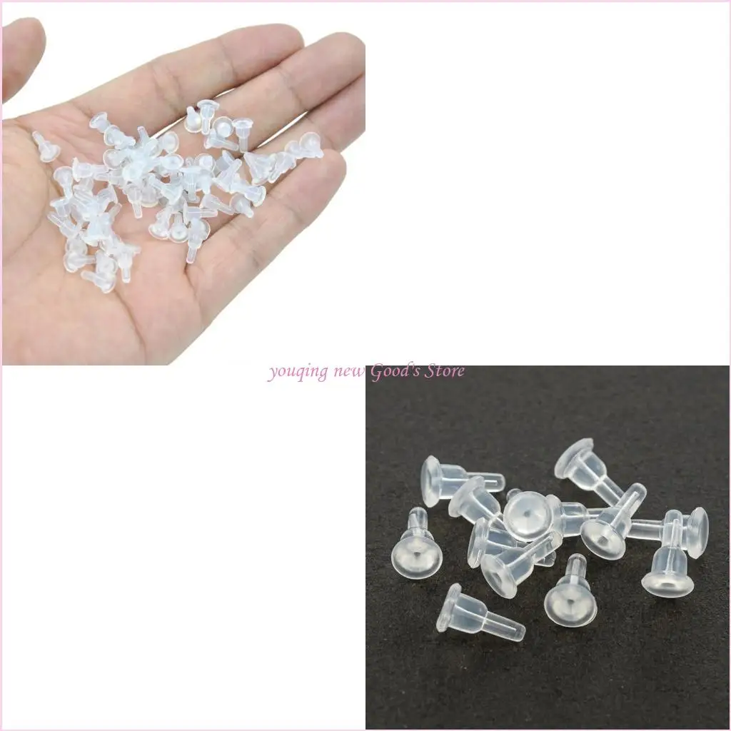 

57QA Clear 50x Silicone Rubber Earring Holders Backstops Soft Ear Plug Supplies Safety Backs Non-slip Pad for Jewelry DIY