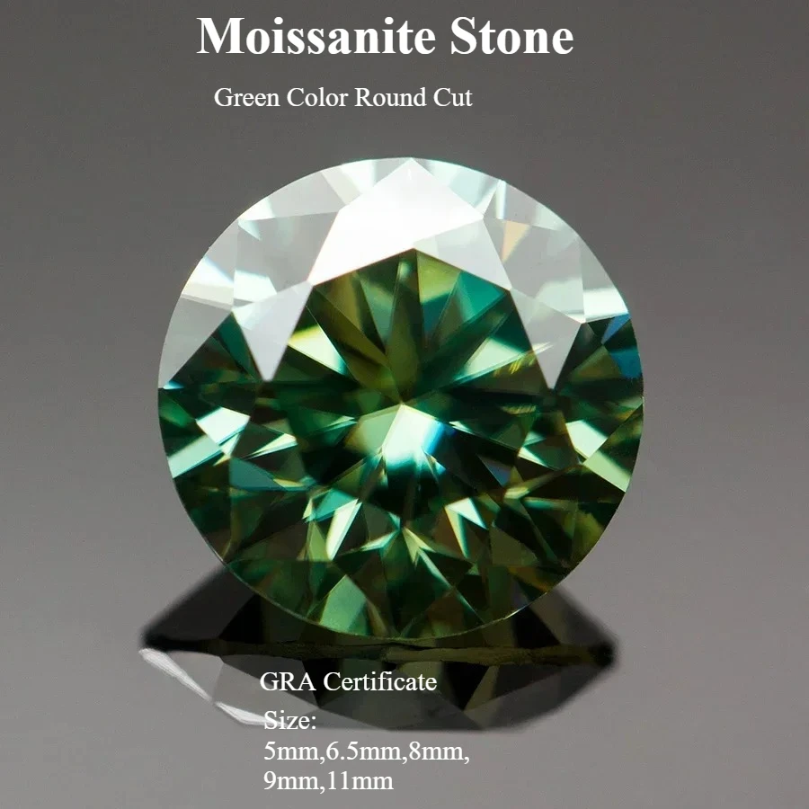 

Moissanite Green Color Round Cut 8 Hearts Arrows Certified Lab Grown Diamond Pass Tester With Report For Diy Jewel Making