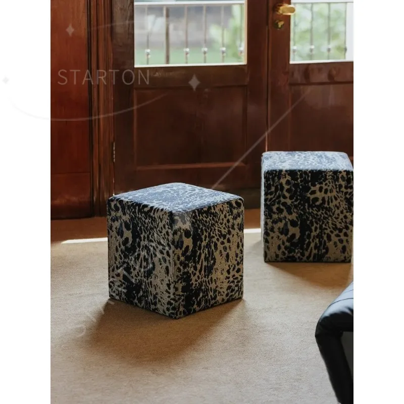 Light luxury Household Use Living Room Sofa Leopard Print Small Square Pier Bedroom Fashion Trend Dressing Stool