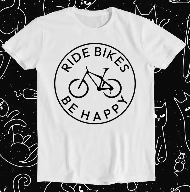 Ride Bikes Be Happy Mountain Bike Biker Retro Funny Meme Gift Tee T Shirt 1283